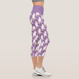 Spaß Kräuterdruck Lavendelblüten auf Weiß Capri Leggings