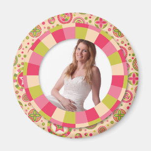 Spaß-Kreisrahmen - rosa Blatt auf Muster Magnet