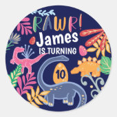 Spaß, kühne und farbenfrohe Dinosaurier-Jungle-Blä Runder Aufkleber (Vorderseite)