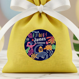 Spaß, kühne und farbenfrohe Dinosaurier-Jungle-Blä Runder Aufkleber