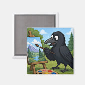 Spaß Künstler Krähe malt Landschaft Kunst Magnet (Vorderseite/Rückseite)