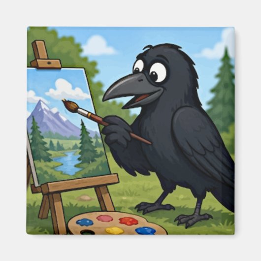 Spaß Künstler Krähe malt Landschaft Kunst Magnet (Vorne)