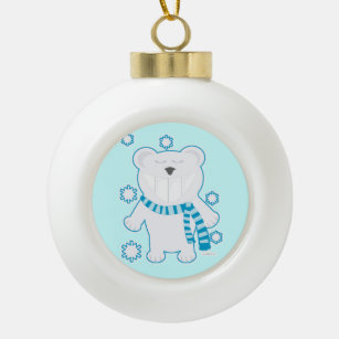 Spaß Lächeln Eisbär Niedlicher Cartoon Winterspass Keramik Kugel-Ornament