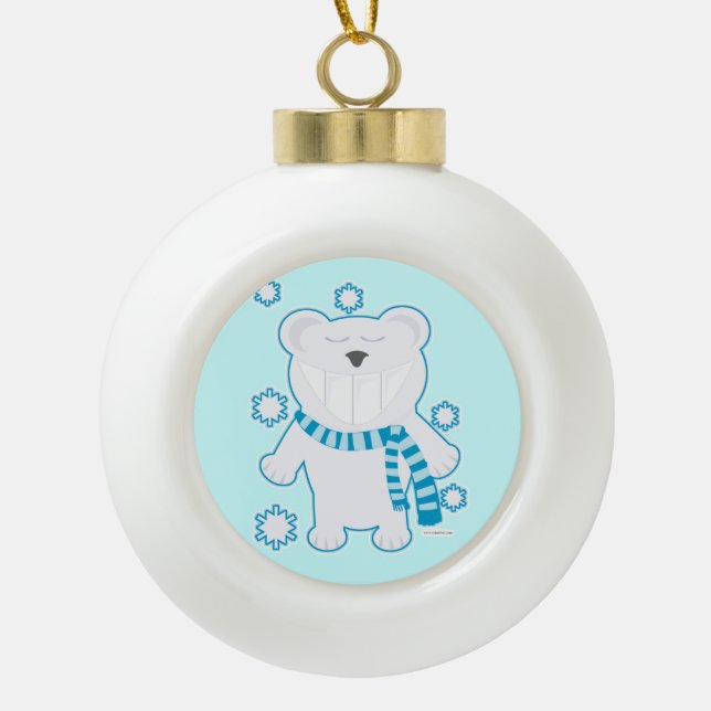 Spaß Lächeln Eisbär Niedlicher Cartoon Winterspass Keramik Kugel-Ornament (Vorderseite)