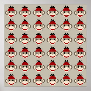 Spaß lächelnd Red Sock Affen glückliche Muster Poster