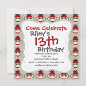 Spaß lächelnd Red Sock Affen Happy Patterns Einladung (Vorderseite)