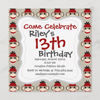 Spaß lächelnd Red Sock Affen Happy Patterns Einladung