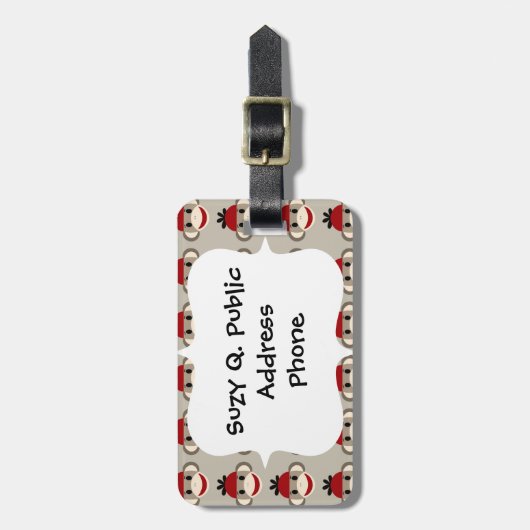 Spaß lächelnd Red Sock Affen Happy Patterns Gepäckanhänger (Vorderseite vertikal)