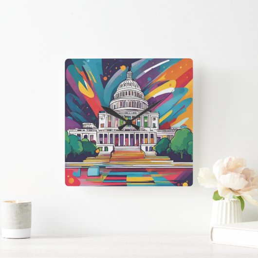 Spaß lebendig Funky Washington DC Wall Clock! Quadratische Wanduhr (Zuhause)