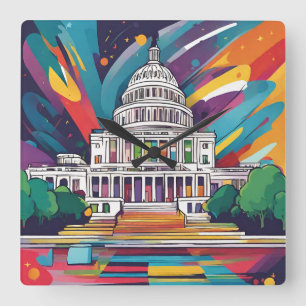 Spaß lebendig Funky Washington DC Wall Clock! Quadratische Wanduhr