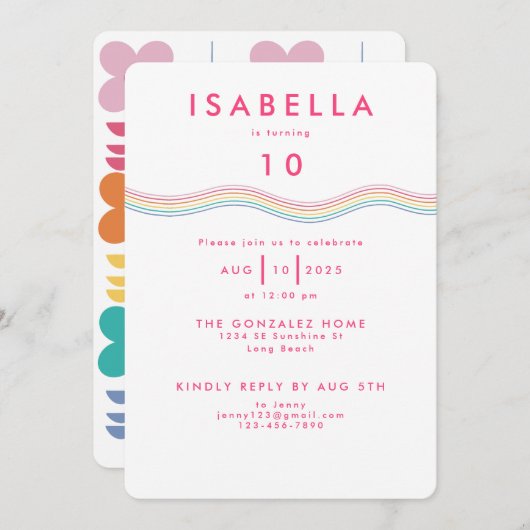 Spaß Lebhaft Retro Blume Geburtstag Einladung (Vorne/Hinten)