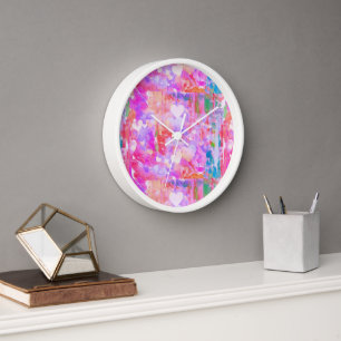 Spaß Lebhaft rosa/Aquamarin/weiß Abstrakte Wall-Uh Uhr
