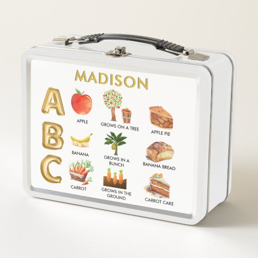 Spaß lernen ABCs Apple Banana Carrot Name Metall Brotdose (Vorderseite)