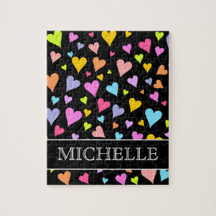 Spaß, Liebe, farbenfrohe Herzmuster + Individuell Puzzle