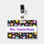 Spaß, Liebe, farbenfrohe Herzmuster + Individuelle Ausweis (Vorderseite mit Clip)