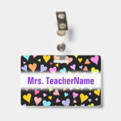 Spaß, Liebe, farbenfrohe Herzmuster + Individuelle Ausweis (Rückseite mit Clip)