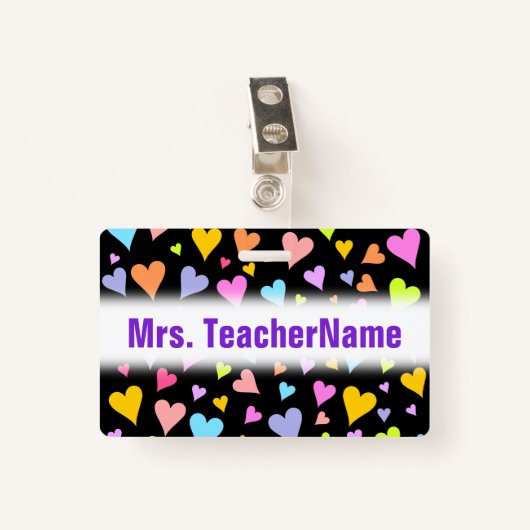 Spaß, Liebe, farbenfrohe Herzmuster + Individuelle Ausweis (Vorderseite mit Klammer)