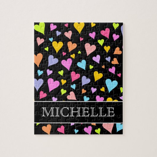 Spaß, Liebe, farbenfrohe Herzmuster + Individuelle Puzzle (Vertikal)