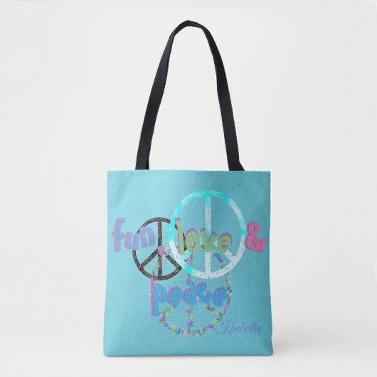 Spaß-Liebe u. Friedenszeichen personalisiert Tasche (Vorderseite)