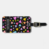 Spaß, liebend, buntes Herz-Muster + Individueller Gepäckanhänger (Vorderseite horizontal)