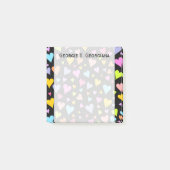 Spaß, liebend, buntes Herz-Muster + Individueller Post-it Klebezettel (Vorderseite)