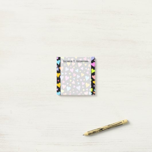 Spaß, liebend, buntes Herz-Muster + Individueller Post-it Klebezettel (Auf Schreibtisch)