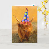 Spaß liebt schottisches Highland Steer Birthday Karte (Gelbe Blume)