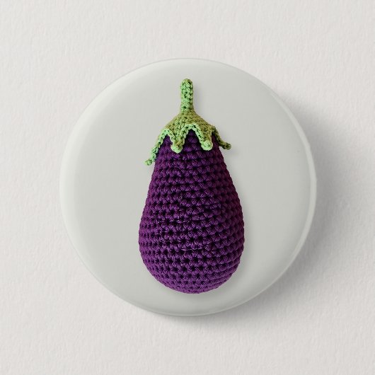 Spaß Lila Moderne Minimal Crochet Eggplant Button (Vorderseite)