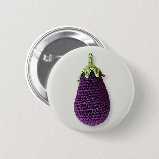 Spaß Lila Moderne Minimal Crochet Eggplant Button (Vorne & Hinten)