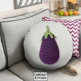 Spaß Lila Moderne Minimal Crochet Eggplant Rundes Kissen