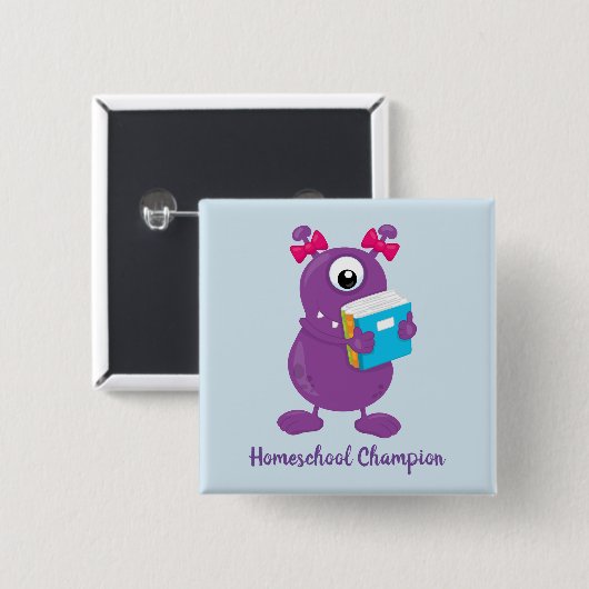Spaß Lila Monster Homeschool Champion Button (Vorne & Hinten)