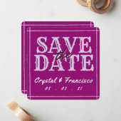 Spaß Lila Save the Date Mitteilungskarte (Vorderseite/Rückseite Beispiel)