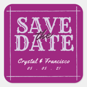 Spaß Lila Save the Date Quadratischer Aufkleber