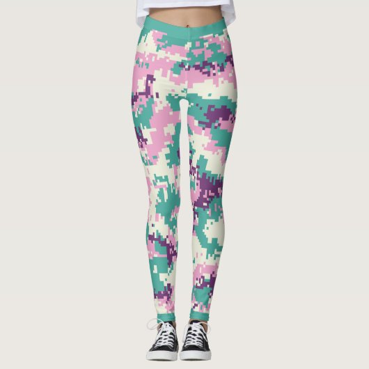 Spaß, lila, türkis, rosa Tarnung Leggings (Vorderseite)