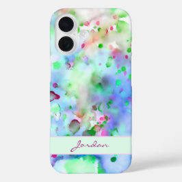 Spaß Lila und grüne Aquarellfarben Spritzer iPhone 16 Hülle
