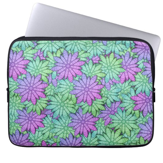 Spaß Lila und grüne Blume Laptopschutzhülle (Vorderseite)