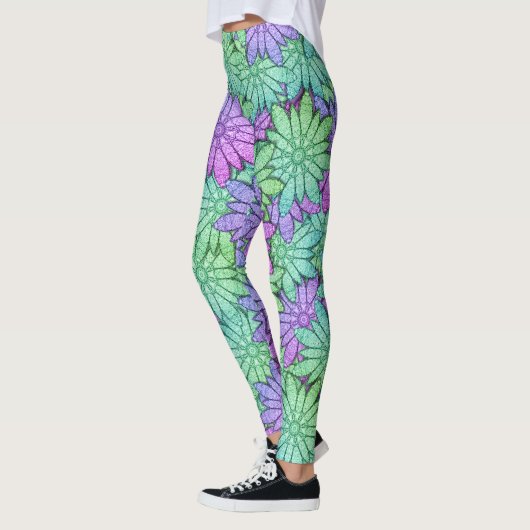 Spaß Lila und grüne Blume Leggings (Links)