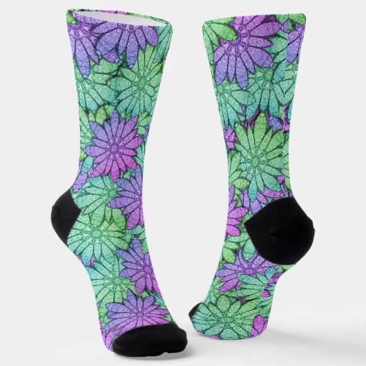 Spaß Lila und grüne Blume Socken (Gewinkelt)