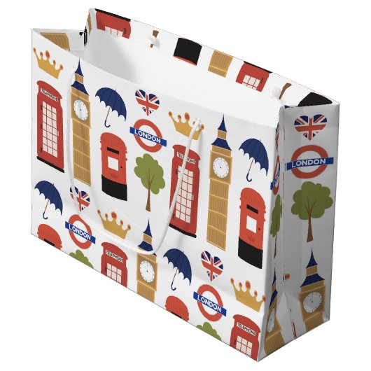 Spaß London Muster Reise Große Geschenktasche Geschenktüte (Vorderseite Schrägansicht)