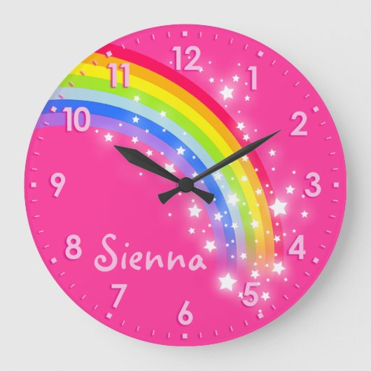 Spaß Mädchen Kinder Regenbogenname Rosa Uhr (Vorderseite)
