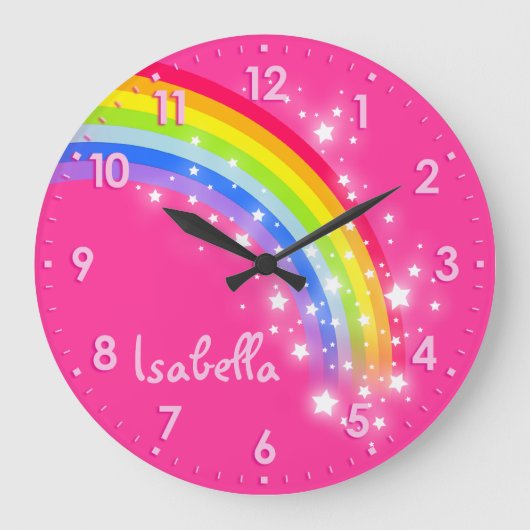 Spaß Mädchen Kinder Regenbogenname Rosa Uhr (Vorderseite)