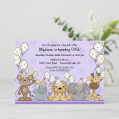 Spaß-Mädchen-Safari-Tier-Geburtstag Einladung (Stehend Vorderseite)