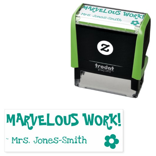 Spaß "MARVELOUS WORK!" + Tutor-Name Rubber-Briefma Permastempel (Beispiel)