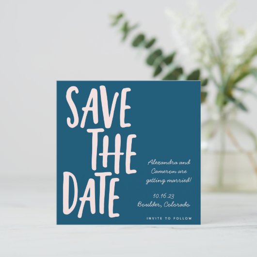 Spaß Minimalistische Aquamarine blaue Whimsikenseh Save The Date (Stehend Vorderseite)