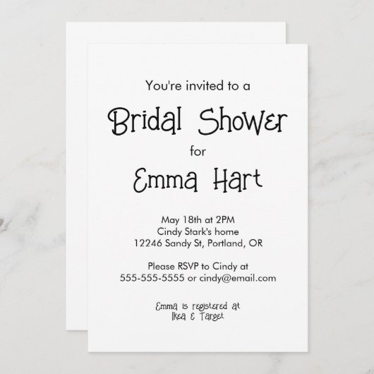 Spaß Minimalistische Brautdusche Einladung (Vorne/Hinten)