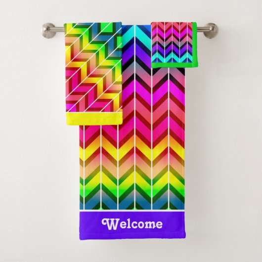 [Spaß mit Streifen] Muster #7a Rainbow Geometric Badhandtuch Set (Insitu)