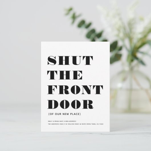 Spaß modern schließen die Eingangstür Minimalistis Ankündigungspostkarte (Stehend Vorderseite)