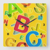 Spaß Moderne farbenfrohe ABC Quadratische Wanduhr (Vorderseite)