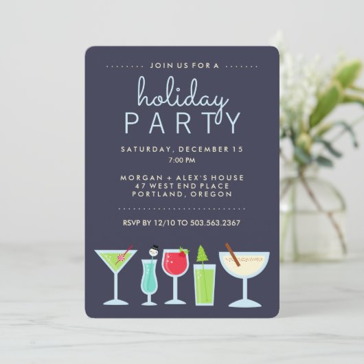 Spaß Moderne Feier Einladung mit Drinks (Stehend Vorderseite)