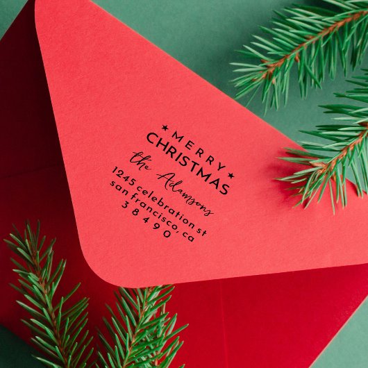 Spaß Moderne frohe Weihnachtsfamilie Rücksendeadre Gummistempel